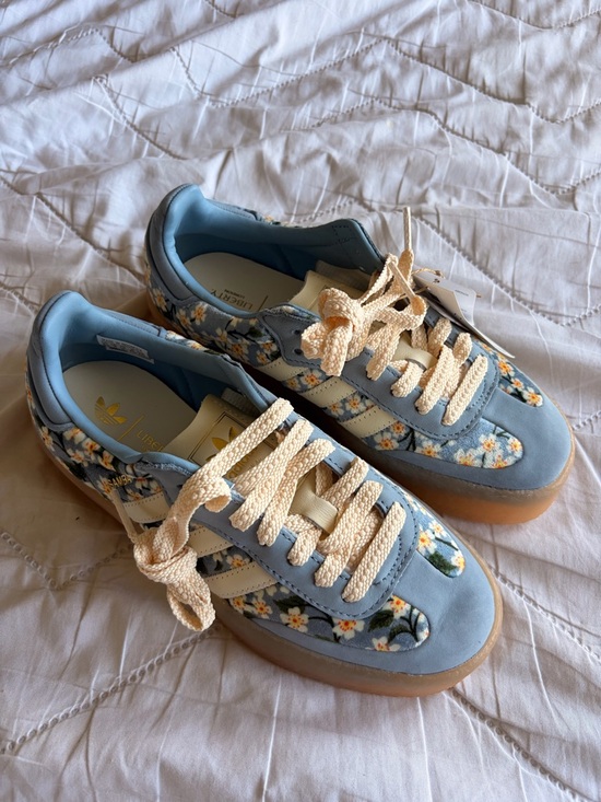 adidas Shoes - Adidas Samba Women’s Light Blue Floral Lace-Up Sneakers with Cream Laces